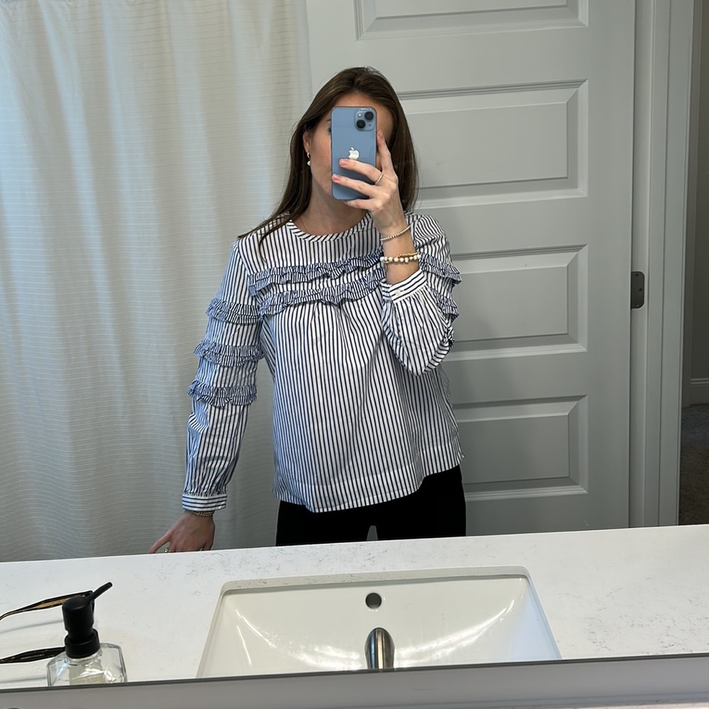 J.Crew Cotton Poplin Striped Ruffle Blouse